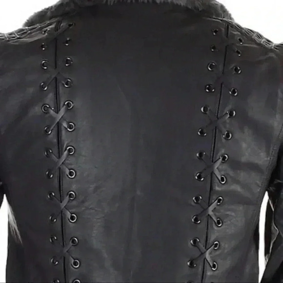 Torrid Faux Leather & Fur Corset Lace Up Biker Style Jacket 00 Goth - Picture 4 of 8